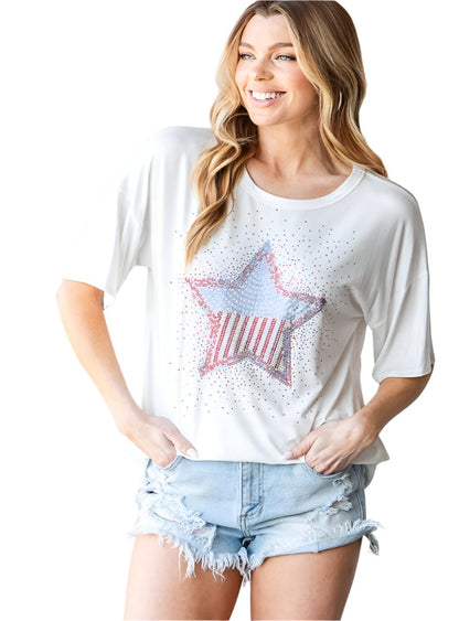 Heimish Star Patch America Graphic Tee - Whimsical Appalachian Boutique