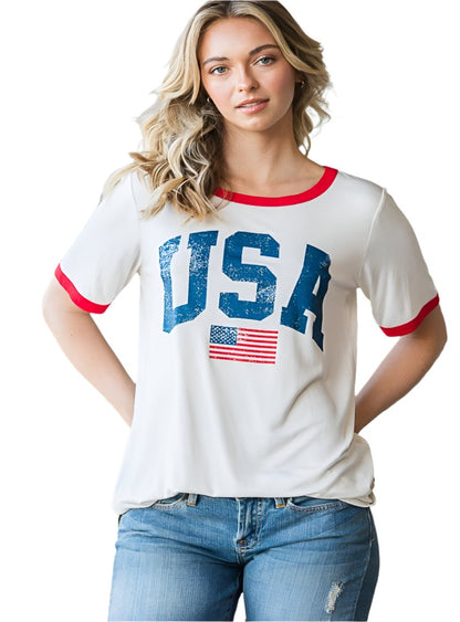 Heimish USA Contrast Trim Short Sleeve T-Shirt - Whimsical Appalachian Boutique