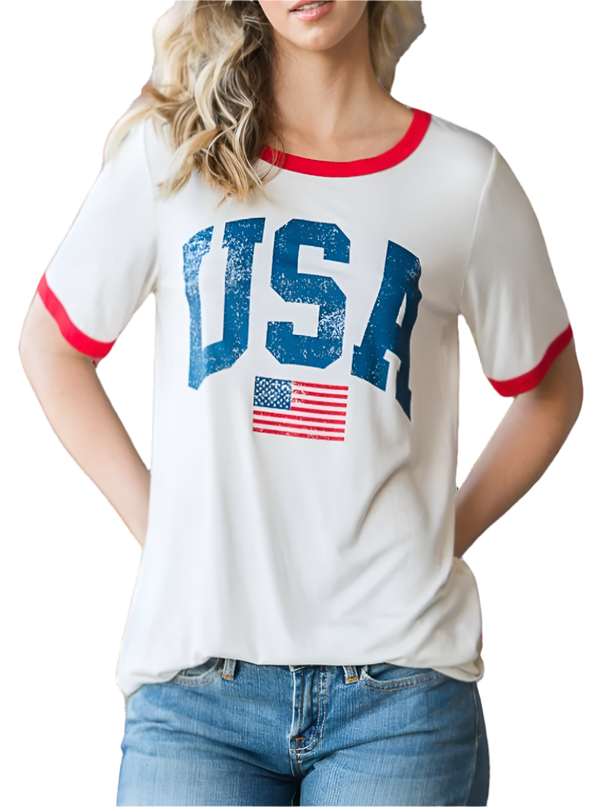 Heimish USA Contrast Trim Short Sleeve T-Shirt - Whimsical Appalachian Boutique