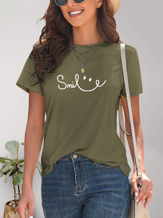 SMILE Round Neck Short Sleeve T-Shirt - Whimsical Appalachian Boutique