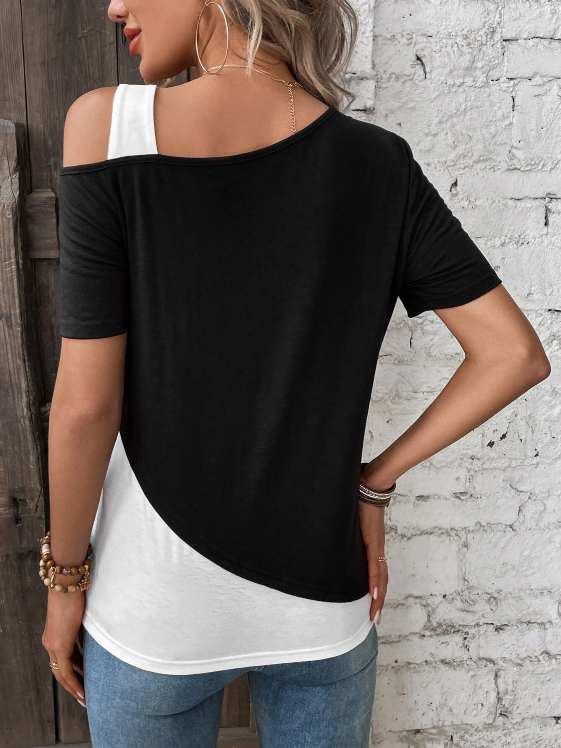 Trendy Asymmetrical Neck Short Sleeve T-Shirt - Whimsical Appalachian Boutique