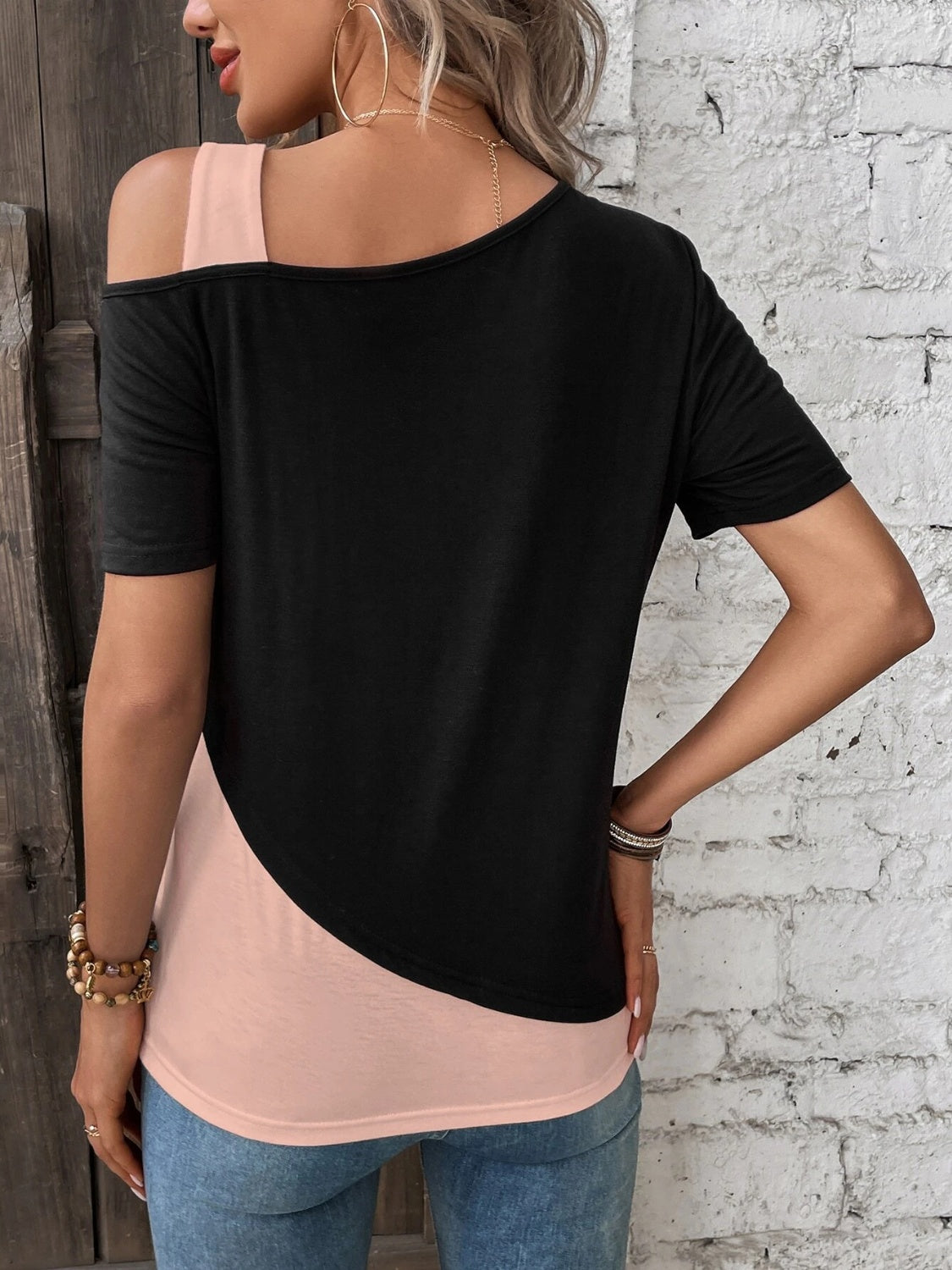 Trendy Asymmetrical Neck Short Sleeve T-Shirt - Whimsical Appalachian Boutique