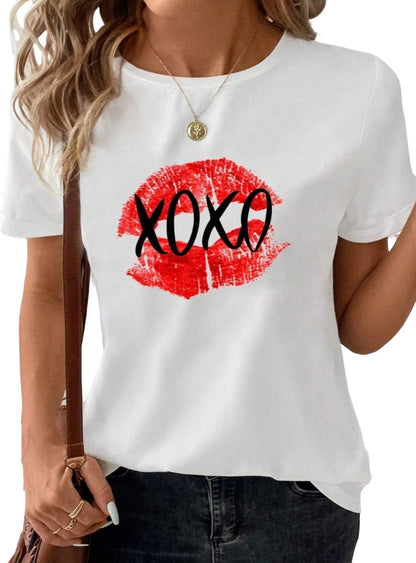 XOXO Lip Graphic Round Neck T-Shirt - Whimsical Appalachian Boutique