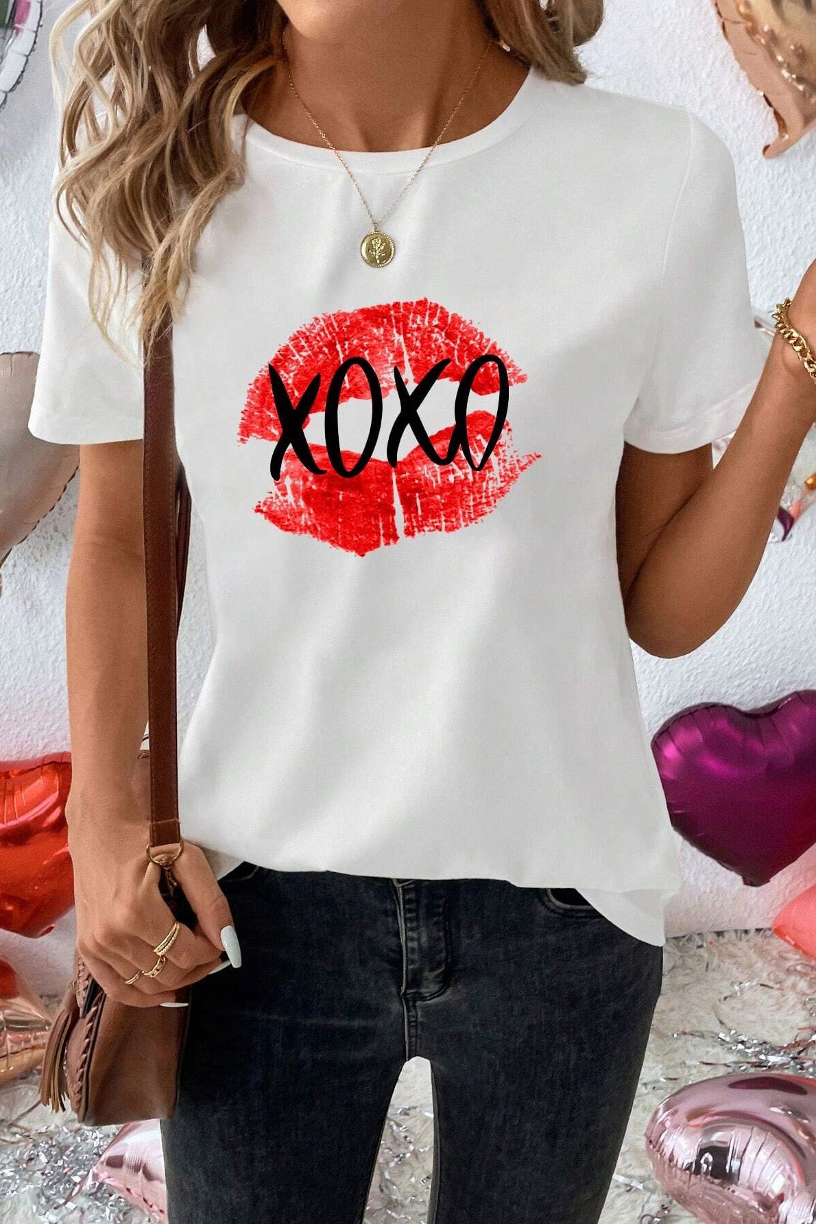 XOXO Lip Graphic Round Neck T-Shirt - Whimsical Appalachian Boutique