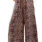 Tan leopard print wide leg pants with adjustable drawstring waist