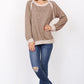 Tan shimmer French terry pullover, long sleeve, perfect for casual wear.
