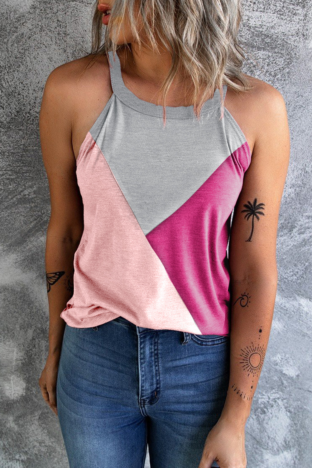 Color Block Grecian Neck Tank Top