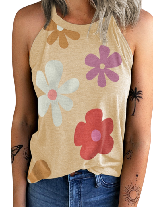 Floral Print Grecian Neck Tank Top - Whimsical Appalachian Boutique