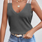 Lace Detail Waffle-Knit V-Neck Tank - Whimsical Appalachian Boutique