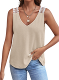 Lace Detail Waffle-Knit V-Neck Tank - Whimsical Appalachian Boutique