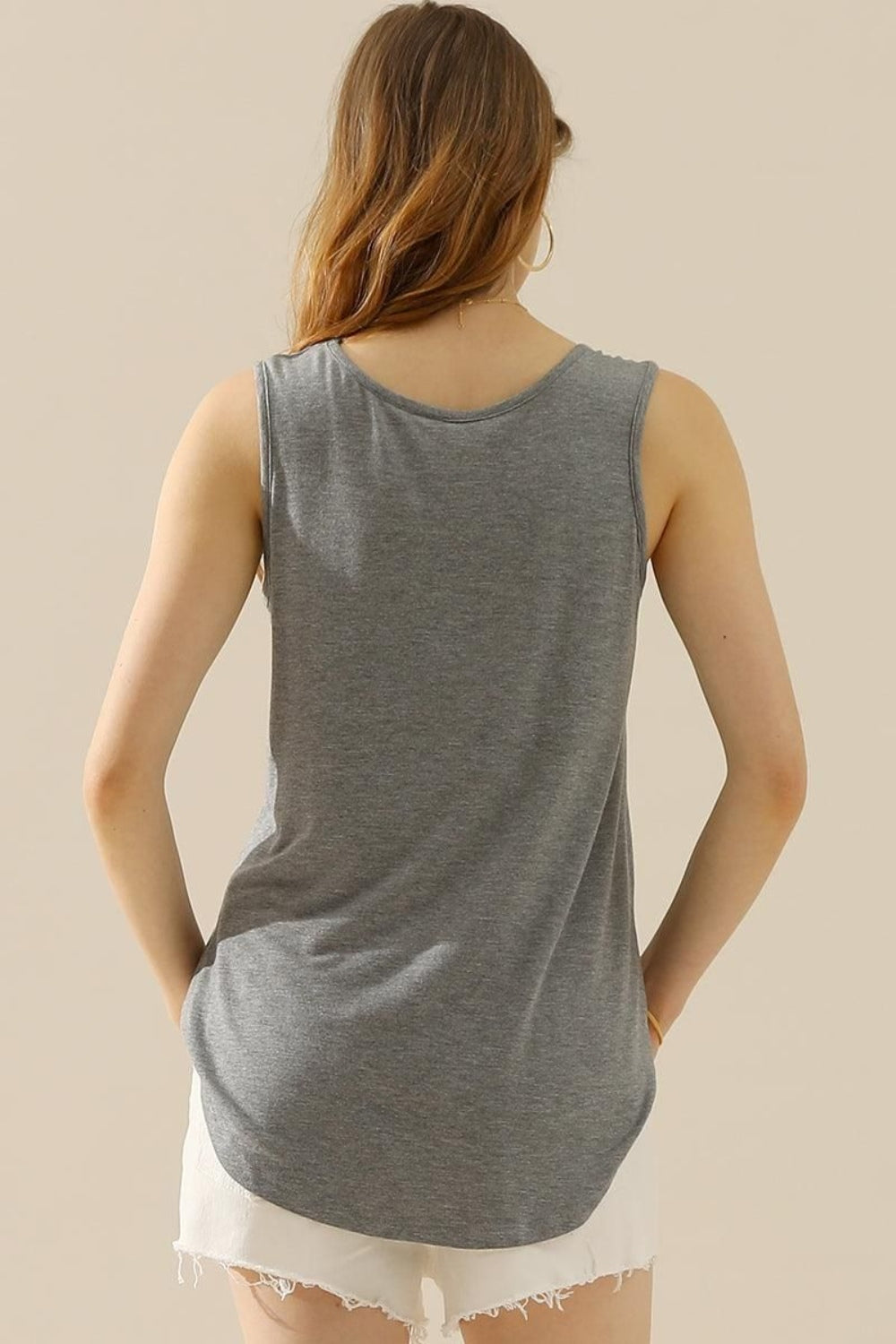 Ninexis Full Size V-Neck Curved Hem Tank - Whimsical Appalachian Boutique