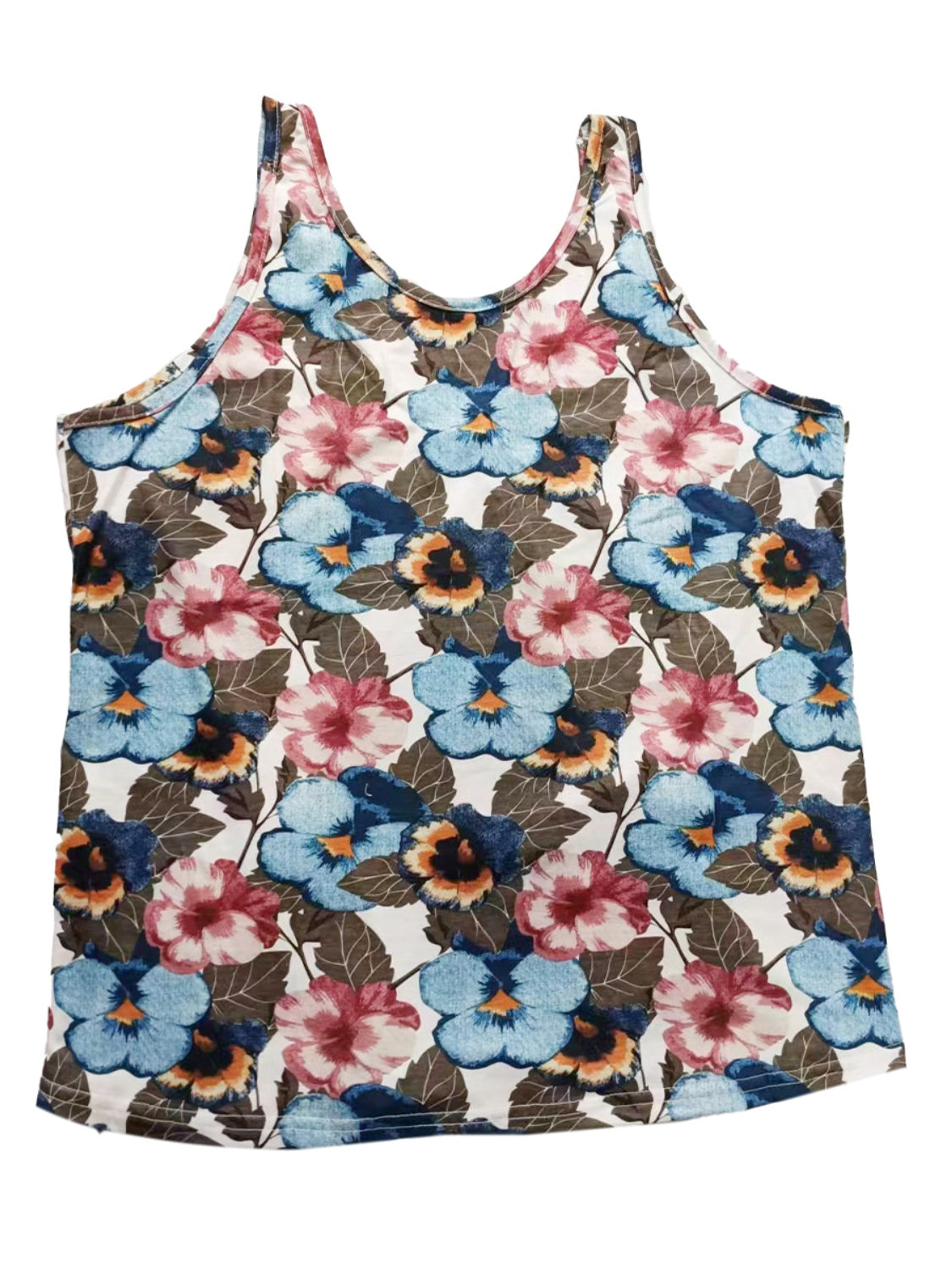 Floral Print Scoop Neck Wide Strap Tank Top - Whimsical Appalachian Boutique