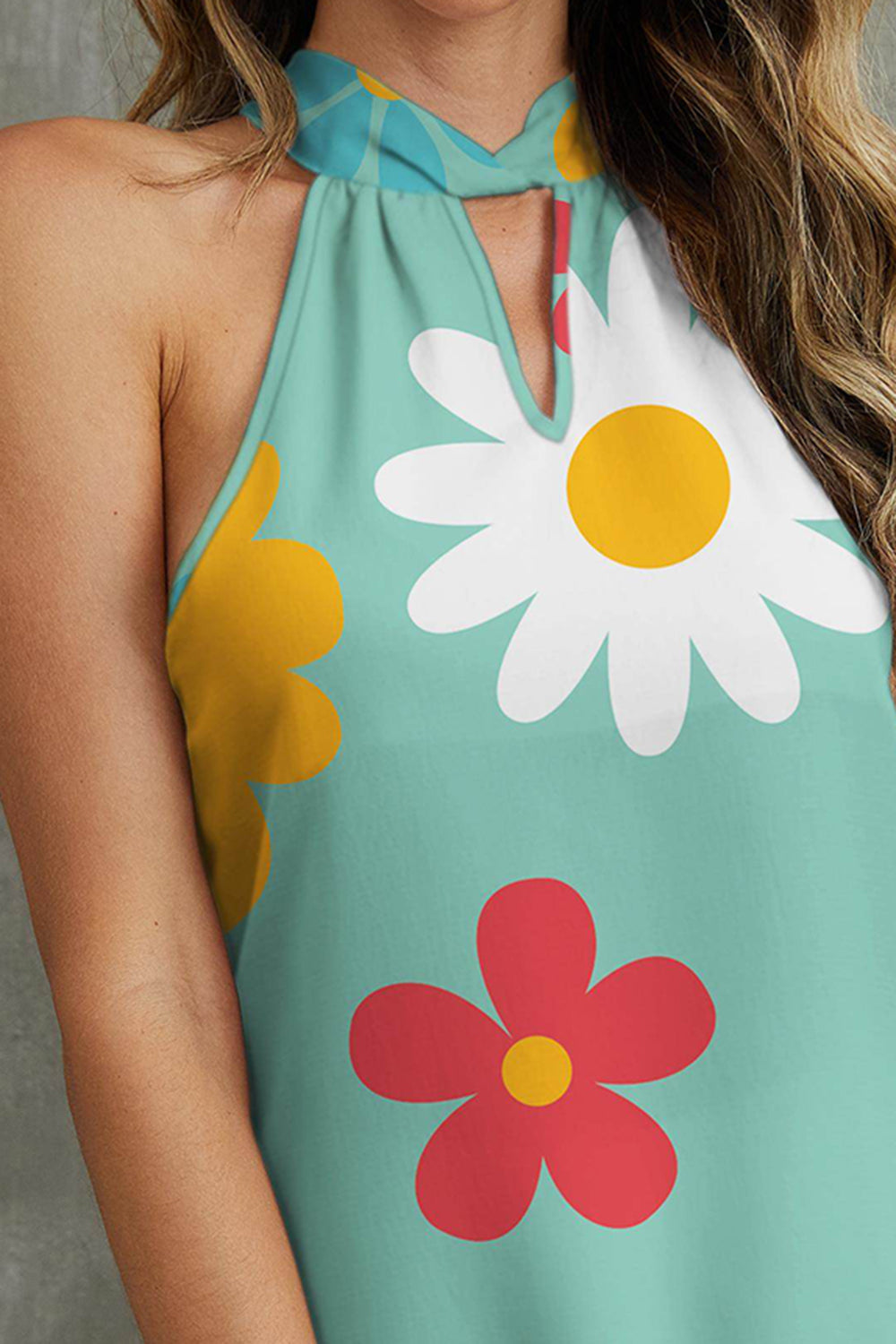 Retro Flower Grecian Neck Tank - Whimsical Appalachian Boutique