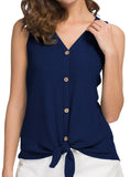 Sleeveless V-Neck Button-Down Tie Front Tank - Whimsical Appalachian Boutique