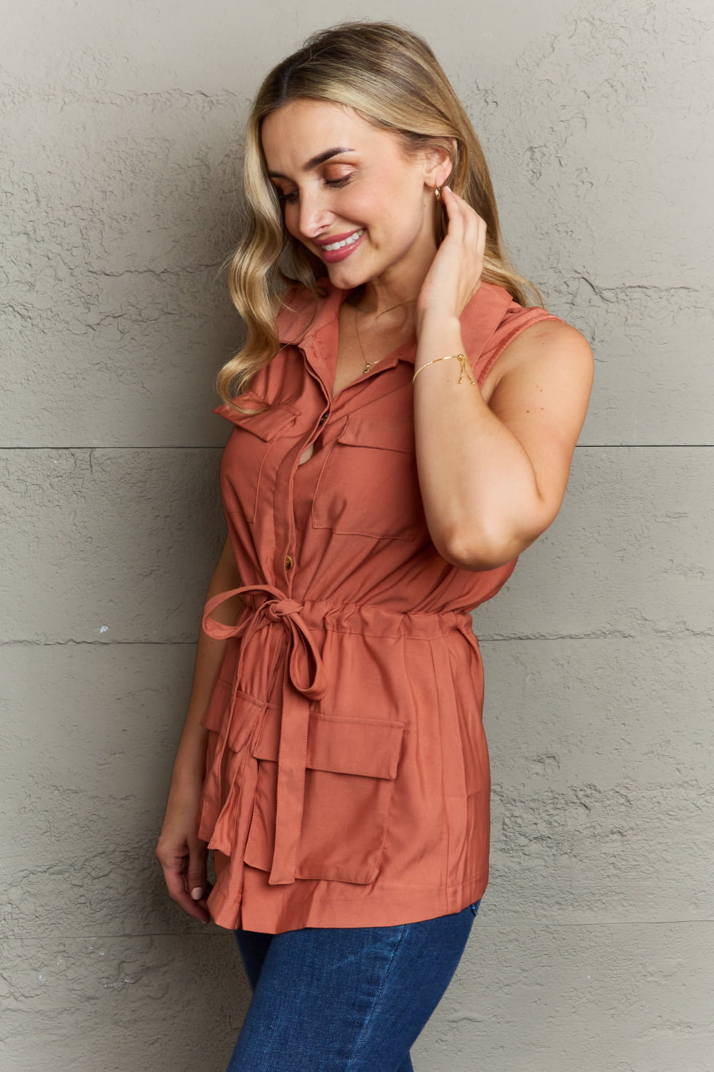 Sleeveless Collared Button Down Top - Whimsical Appalachian Boutique