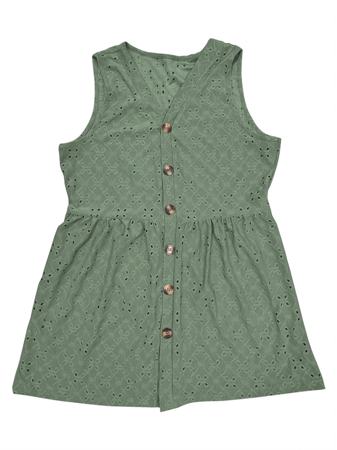 Eyelet Button-Front V-Neck Wide Strap Tank - Whimsical Appalachian Boutique