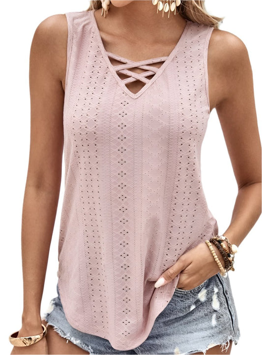 Eyelet Crisscross Wide Strap Tank - Whimsical Appalachian Boutique