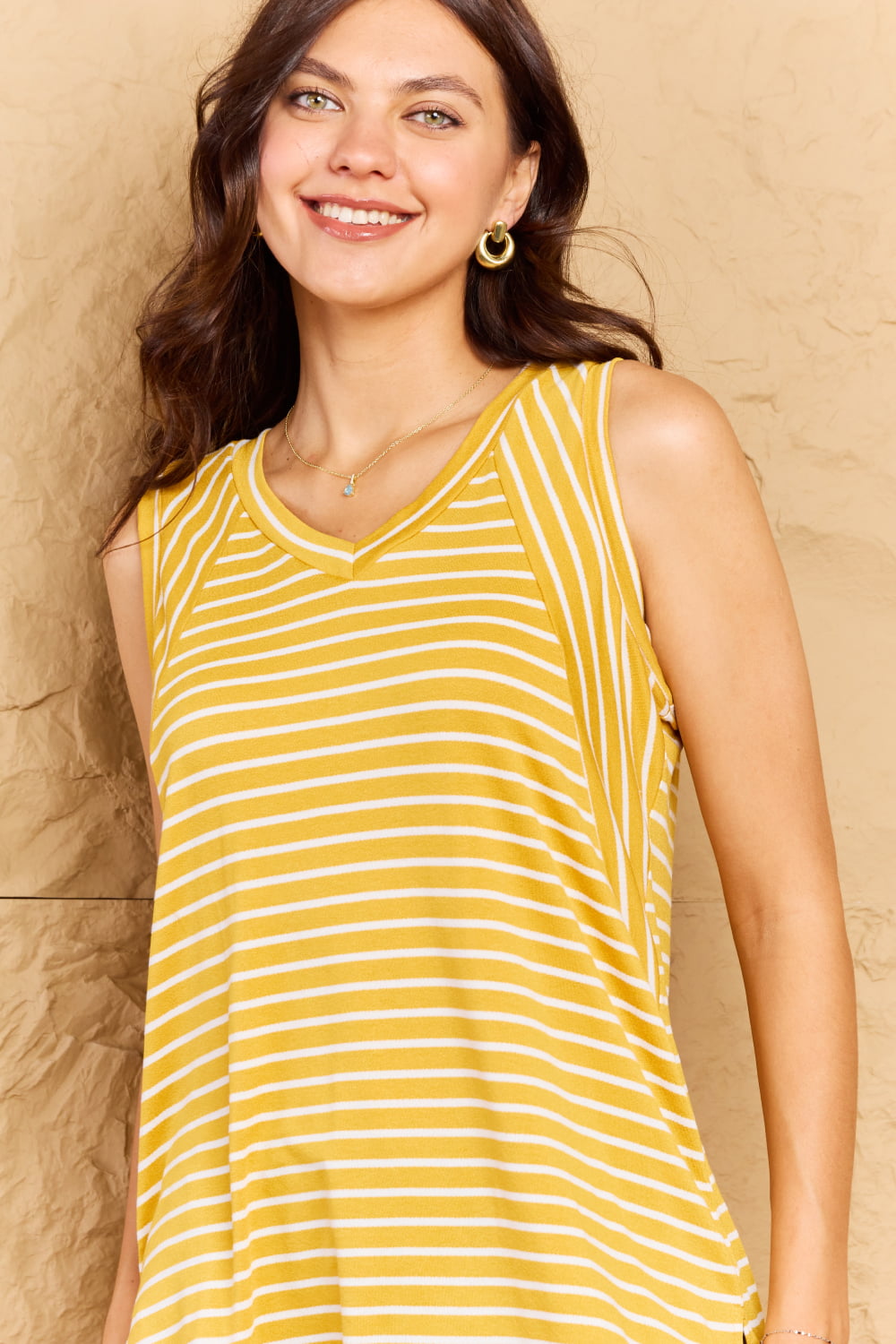 Striped Sleeveless V-Neck Top - Whimsical Appalachian Boutique