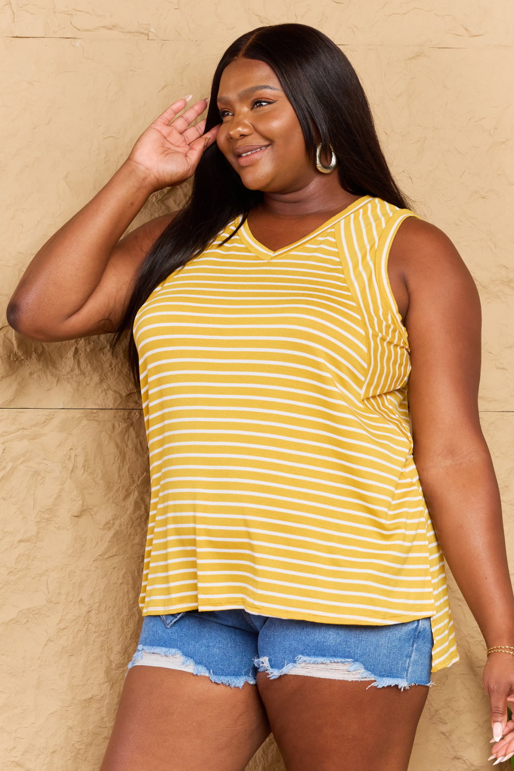 Striped Sleeveless V-Neck Top - Whimsical Appalachian Boutique