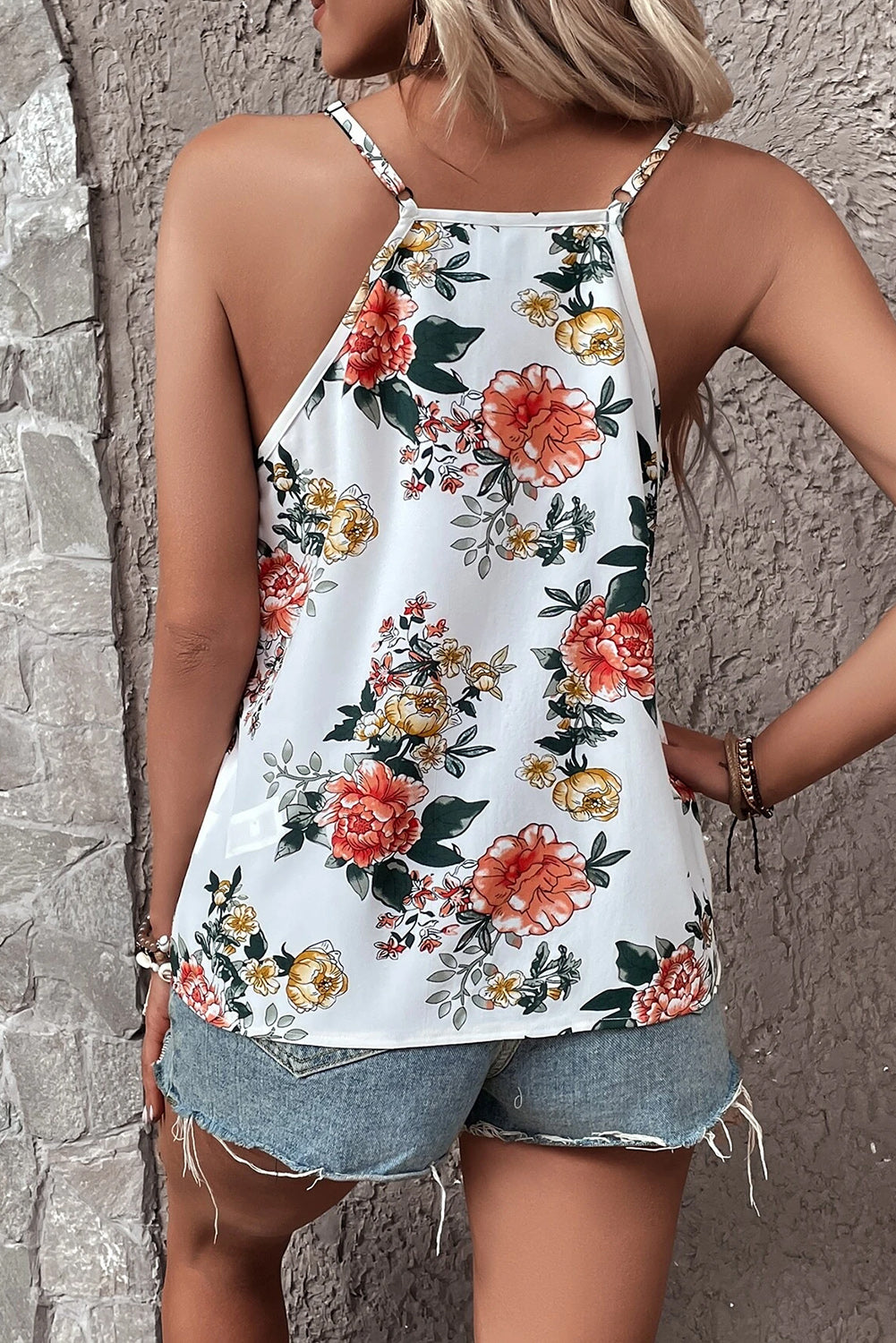 Lace Detail Printed V-Neck Cami - Whimsical Appalachian Boutique