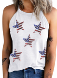 Sequin Flag Grecian Neck White Tank Top - Whimsical Appalachian Boutique