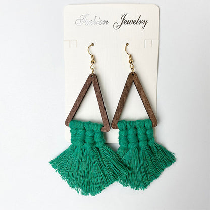 Tassel detail geometric earrings in dark green
