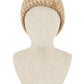 Comfortable camel beanie with detailed chevron design and fur accent

