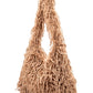 Trendy oversized hobo bag featuring faux feather texture and snap closure.
