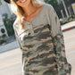 Trendy camo print Henley top for casual wear
