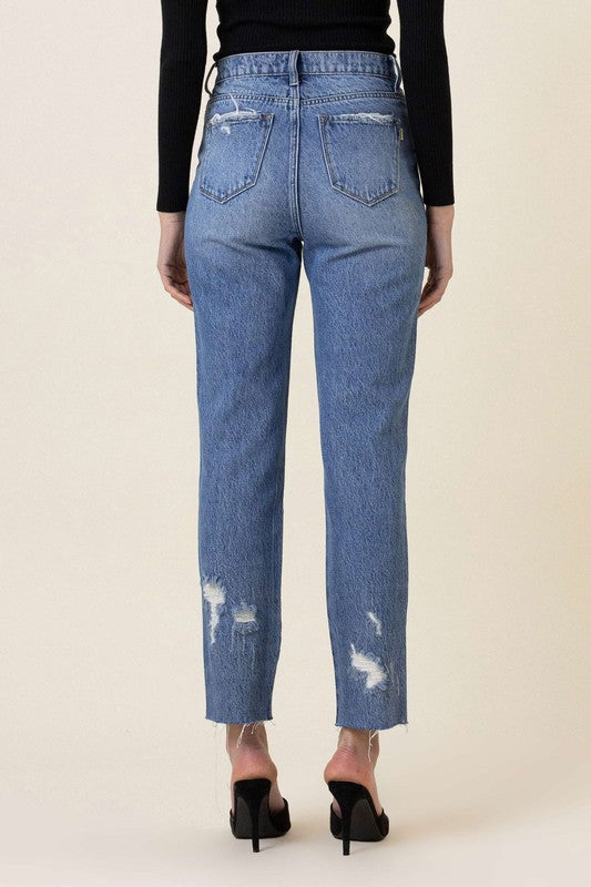 Trendy distressed bottom jeans with classic style from Vibrant M.i.U
