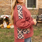 Plus-size long-sleeve geometric print sweatshirt for fall casual outfits.
