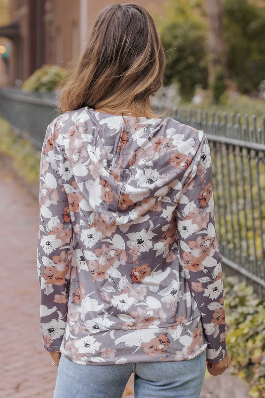 Lightweight floral hoodie with zipper and front pockets for women
