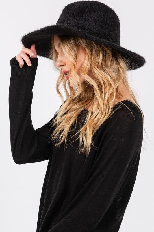 Trendy fuzzy fedora hat for stylish looks



