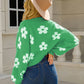 Trendy green open-front cardigan with white flowers
