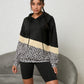 trendy leopard print hoodie with color block design
