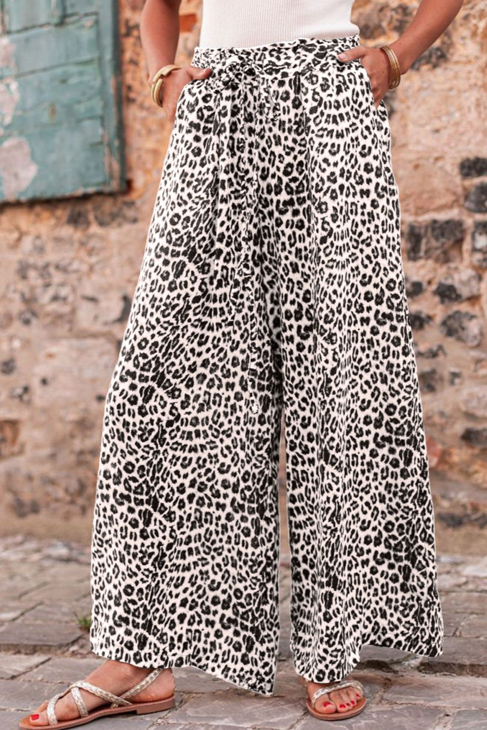 Trendy leopard print wide leg pants with comfortable fit