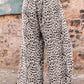 Casual leopard print wide leg pants with adjustable drawstring