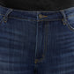 Close-up of dark wash Kancan flare jeans with slight stretch
