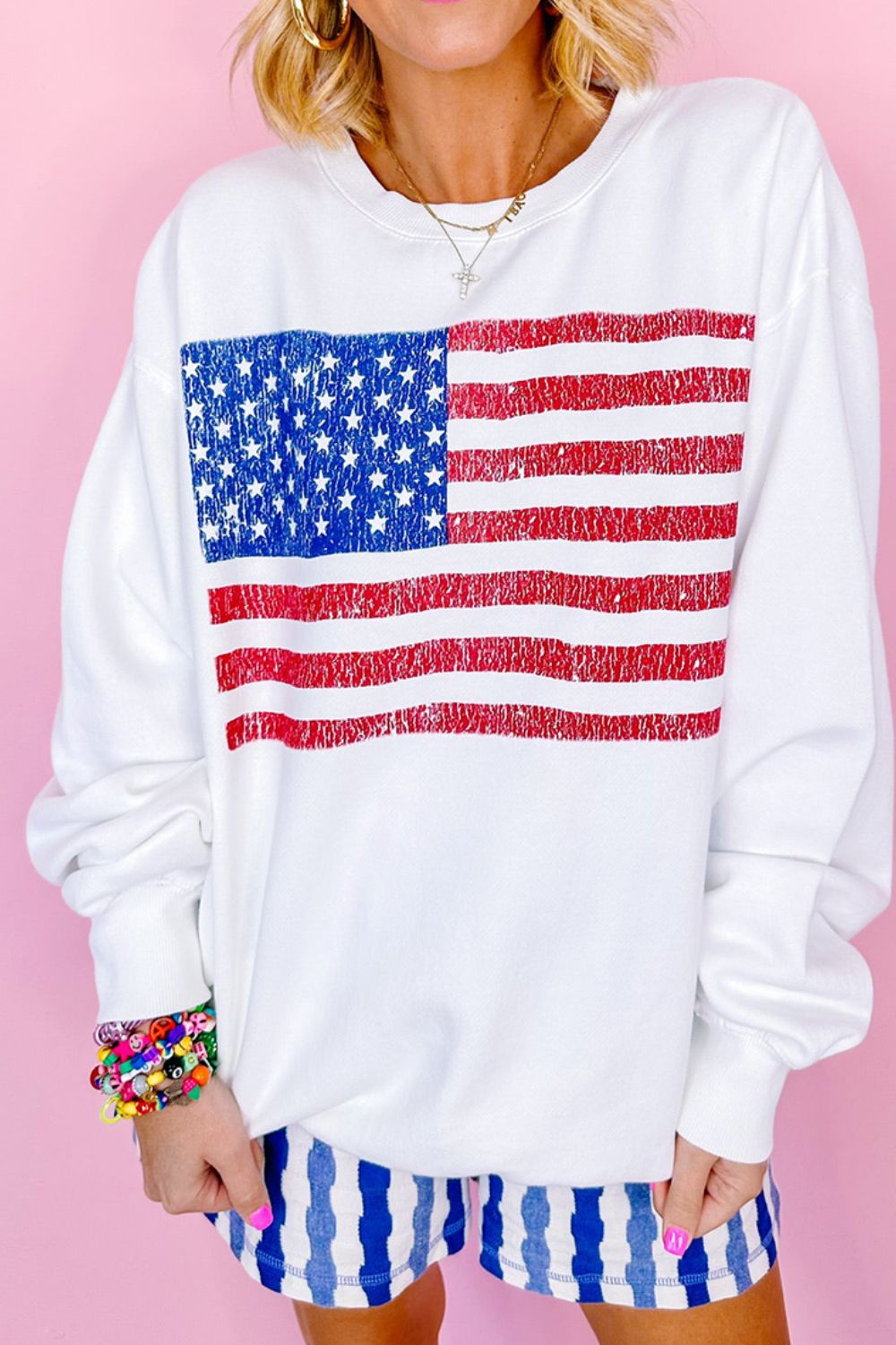 Stylish American flag graphic top for women
