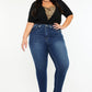 Women’s high-rise ankle skinny jeans with slight stretch in dark wash.
