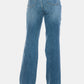 High-waist straight-leg jeans with tummy control feature.
