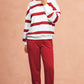 Red drop shoulder pullover and matching joggers for casual wear
