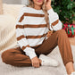 Comfortable two-piece mocha loungewear set with stripes
