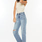 Raw hem detail on Kancan distressed straight-leg jeans for a casual-chic look.
