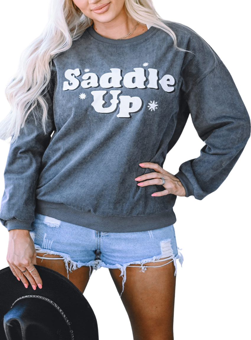 Relaxed fit Saddle Up sweatshirt perfect for casual outings.