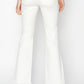 Modern step hem detail on RISEN white flare pants.
