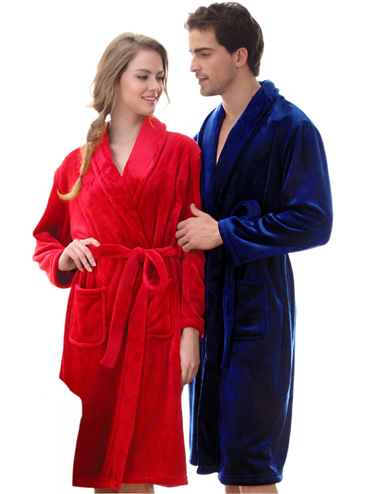 Cozy unisex robe with front pockets and a belted waist
