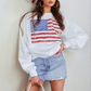 Casual women’s sweatshirt with American flag graphic
