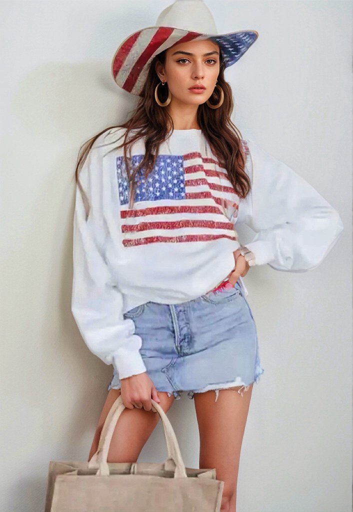 Casual women’s sweatshirt with American flag graphic
