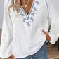 V-Neck Floral Embroidered Crinkle Cotton Blouse - Whimsical Clothing